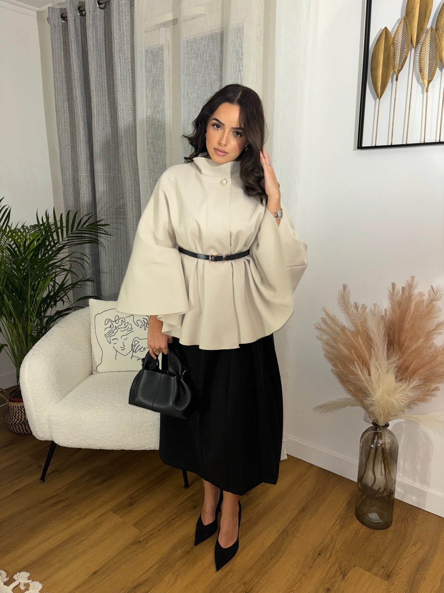 Poncho crème avec ceinture