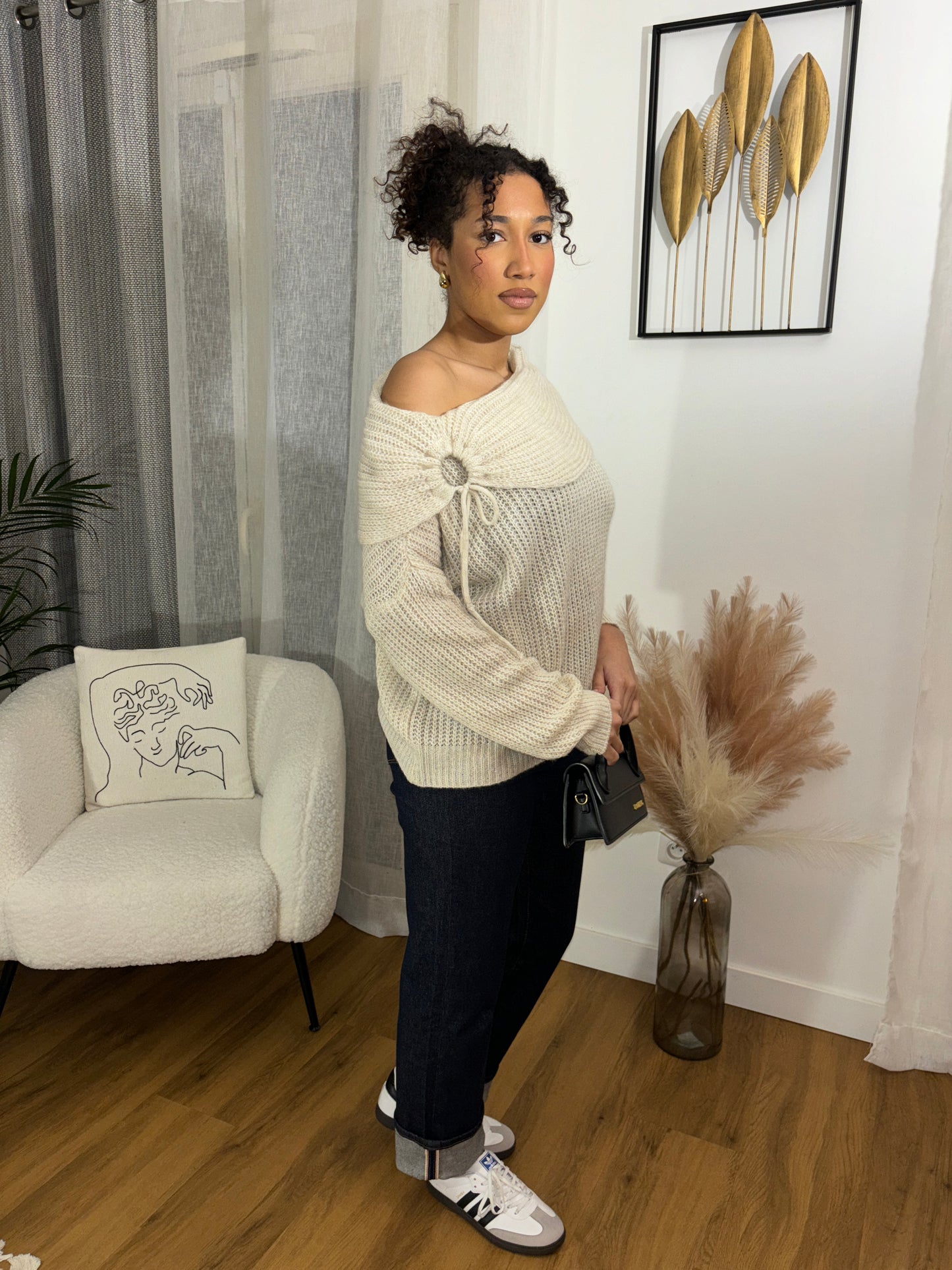 Pull asymétrique beige